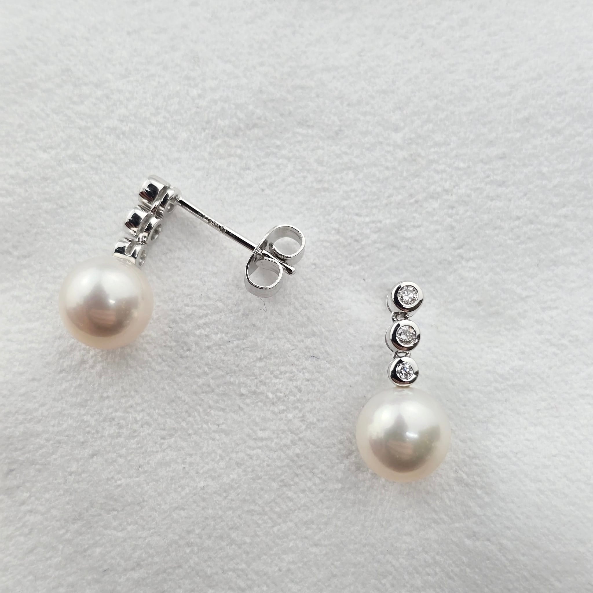 Pearl and Triple Drop Diamond Earrings