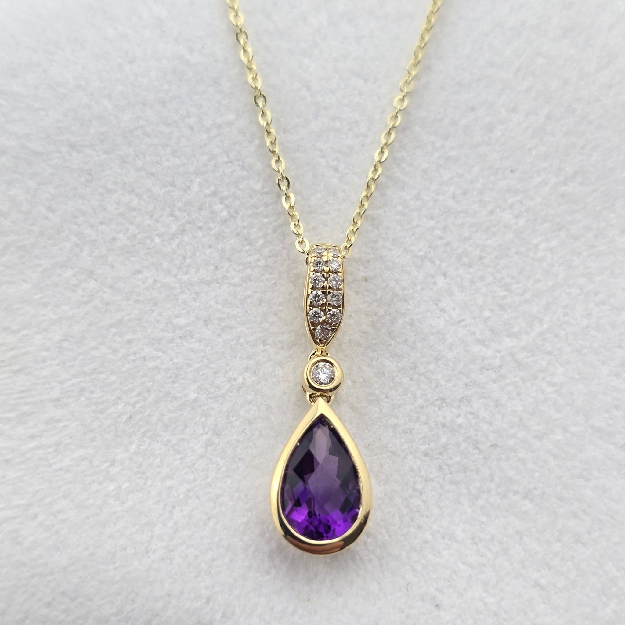 Amethyst and Diamond Drop Pendant
