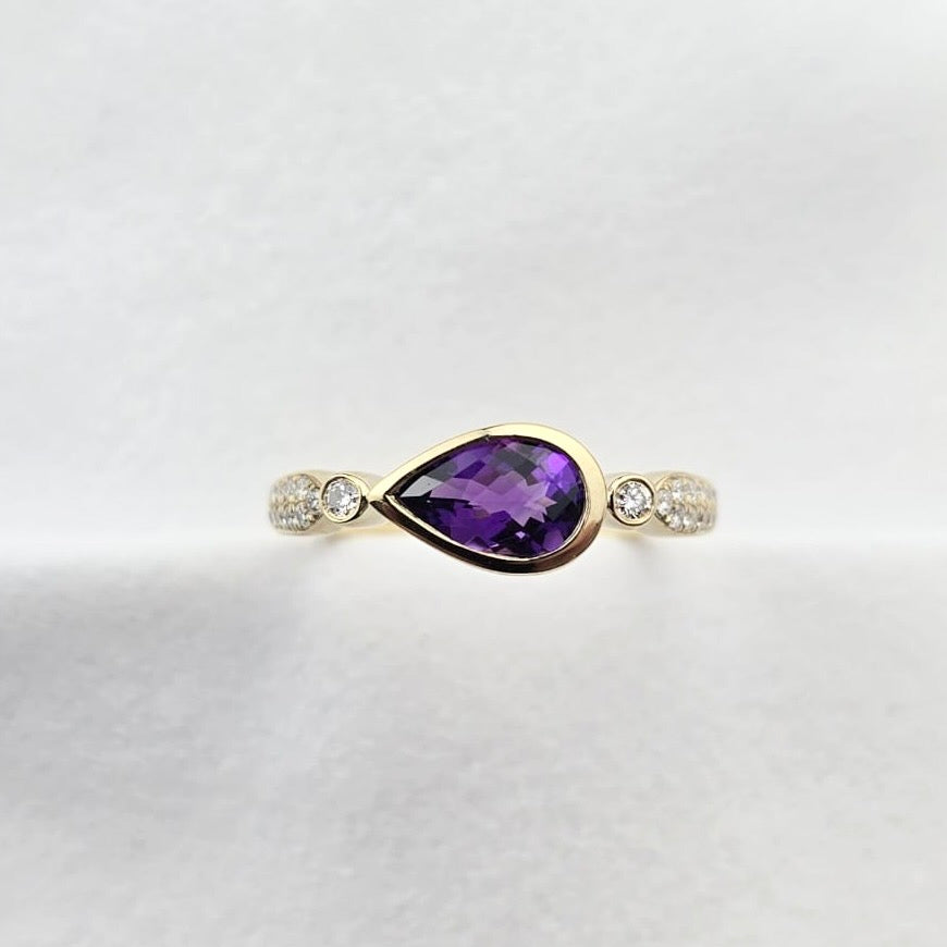 Pear Amethyst and Diamond Ring