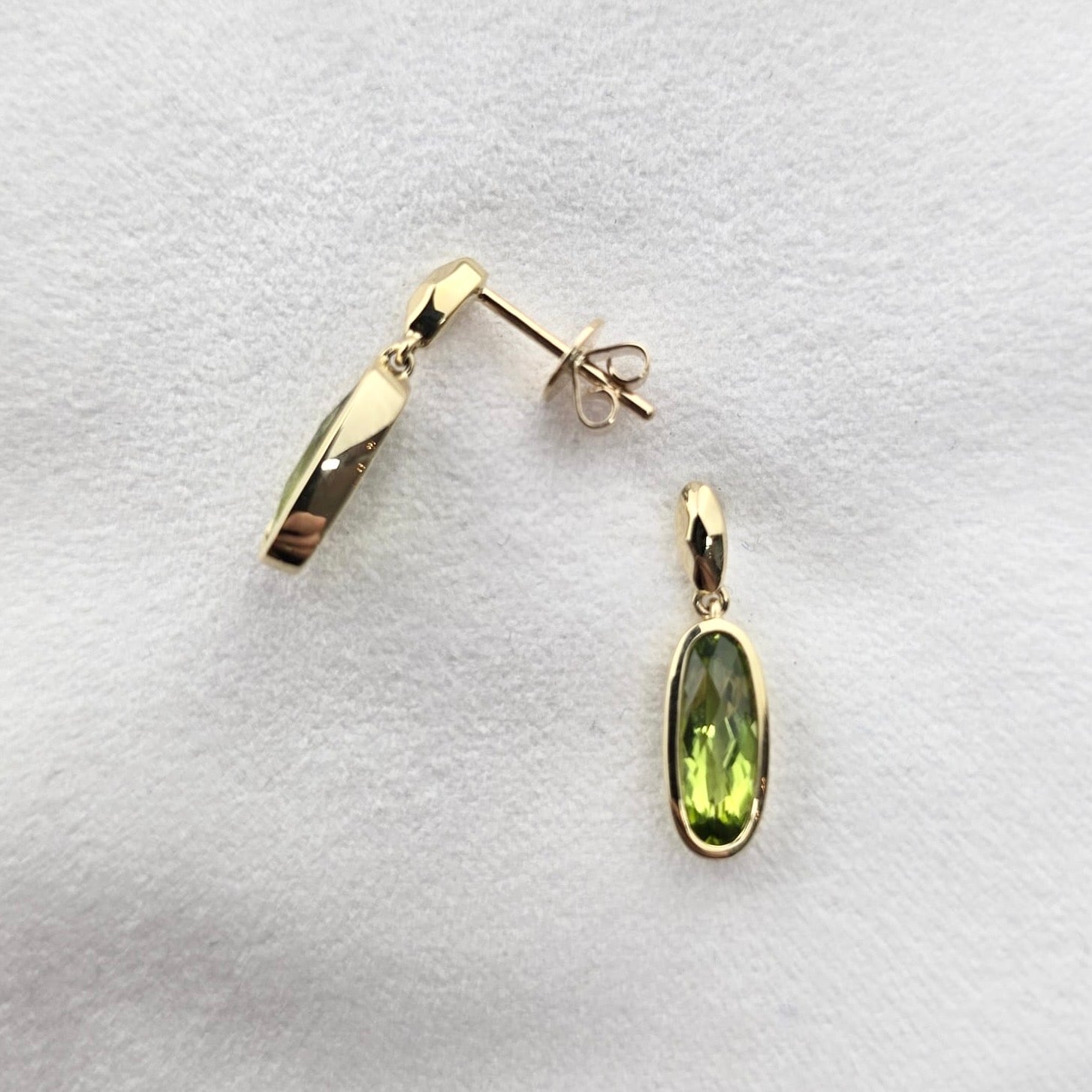 Oval Peridot Rubover Drop Earrings