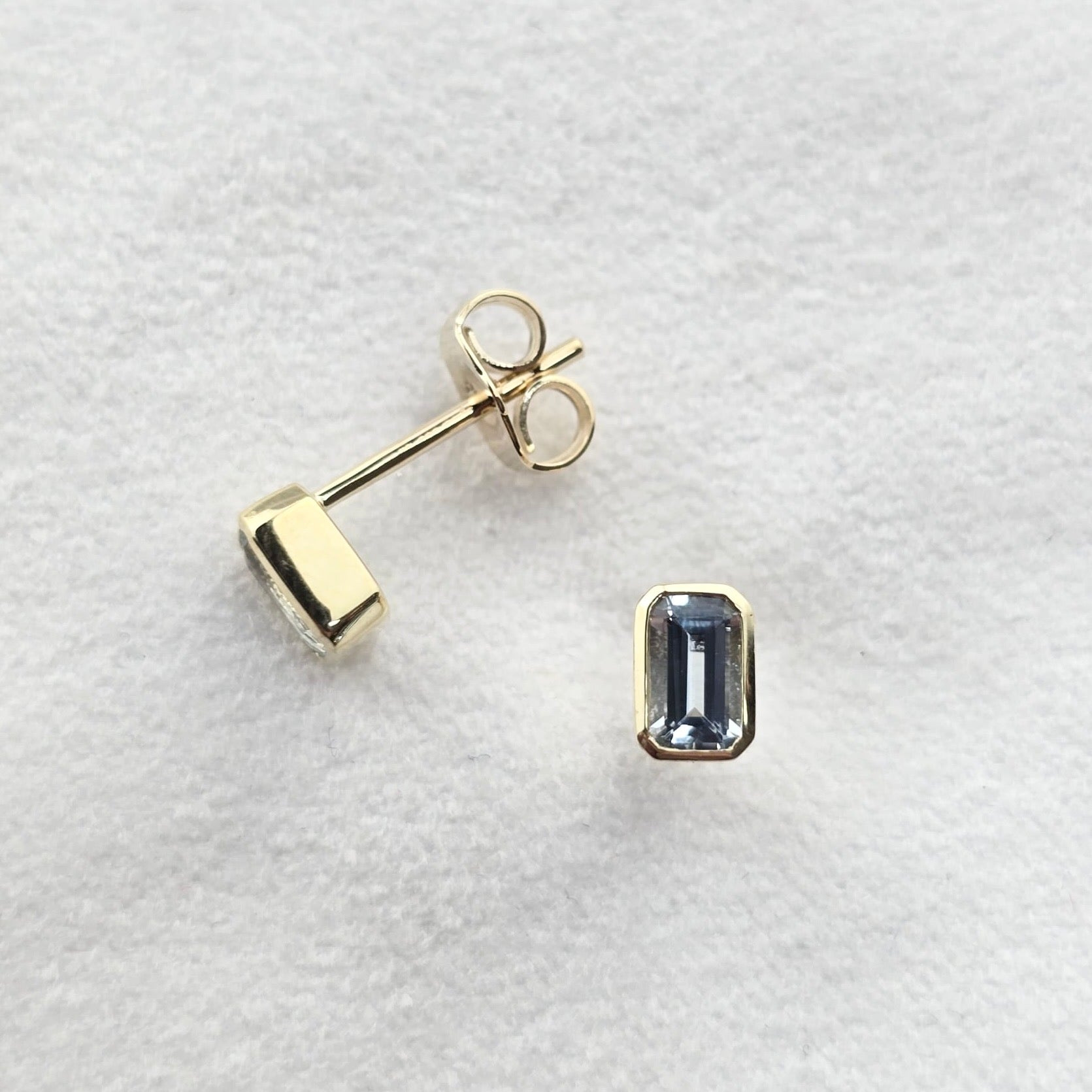Octagon Aquamarine Rubover Studs