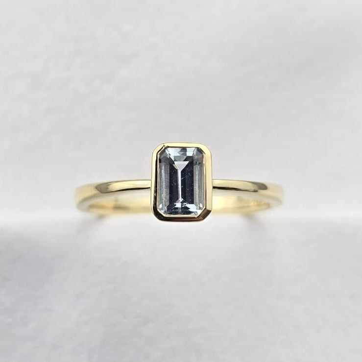 Octagon Aquamarine Rubover Solitaire