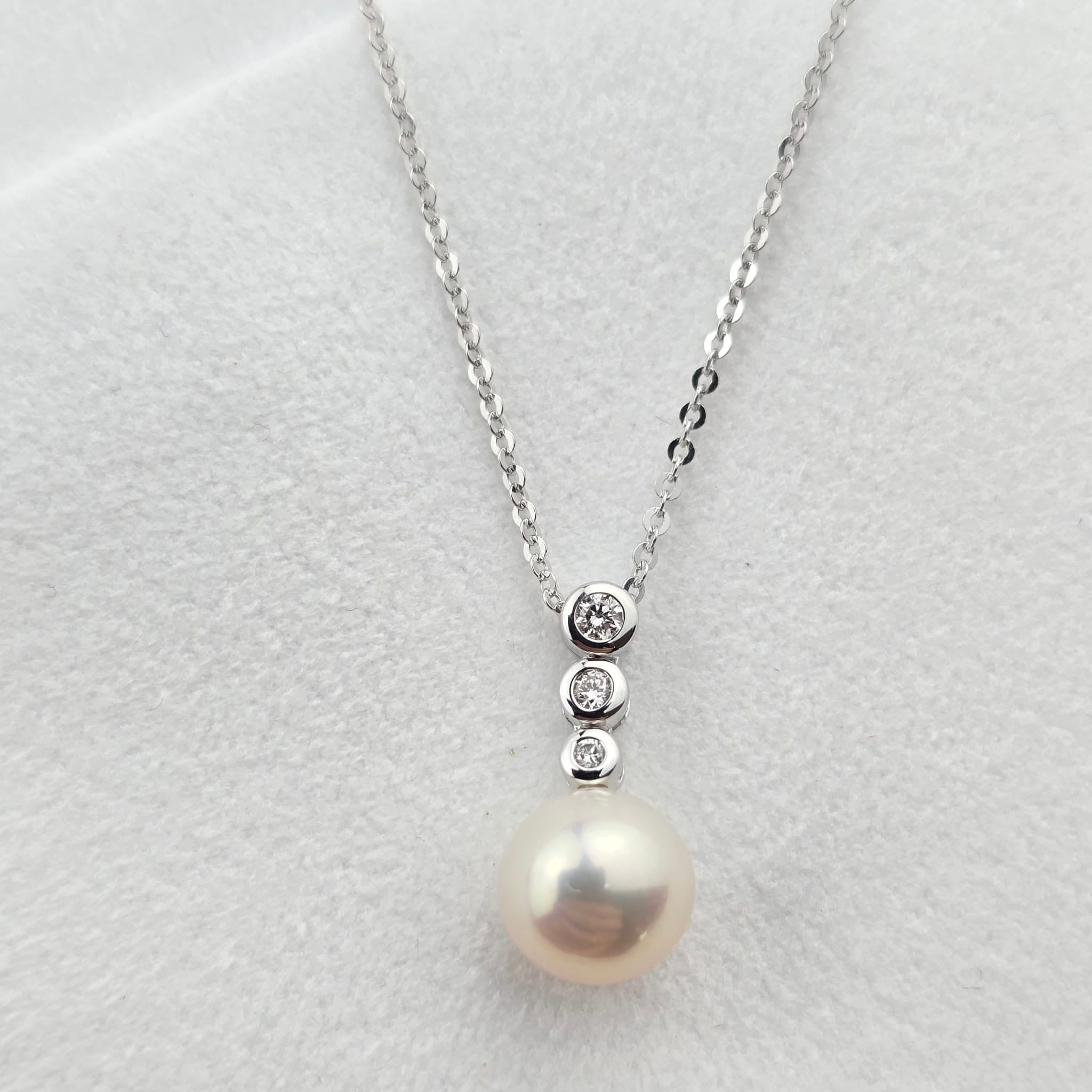 Pearl and Triple Diamond Drop Pendant