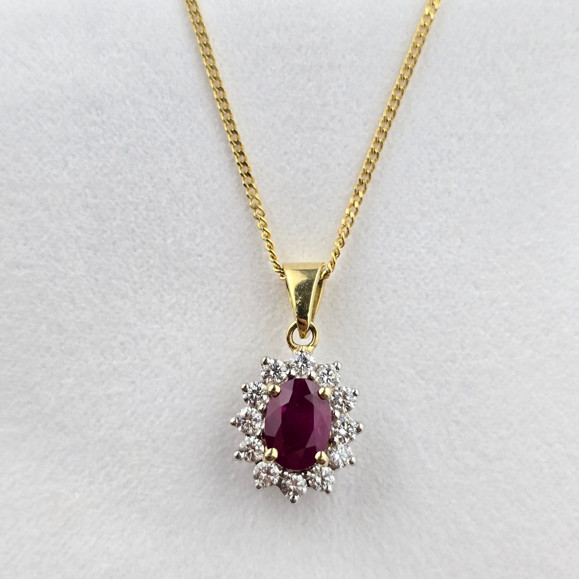 Oval Ruby and Diamond Cluster Pendant