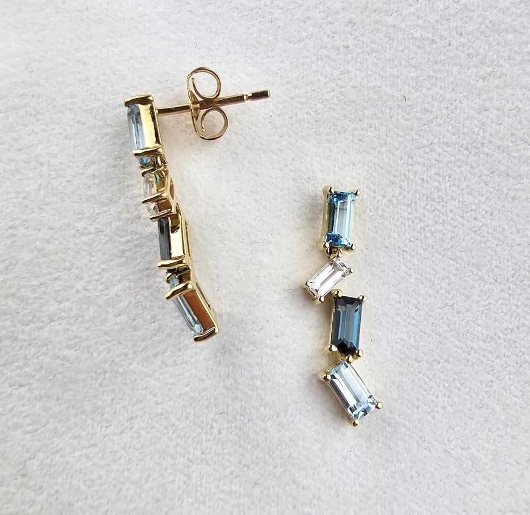 Emerald Shaped Blue Topaz Earrings