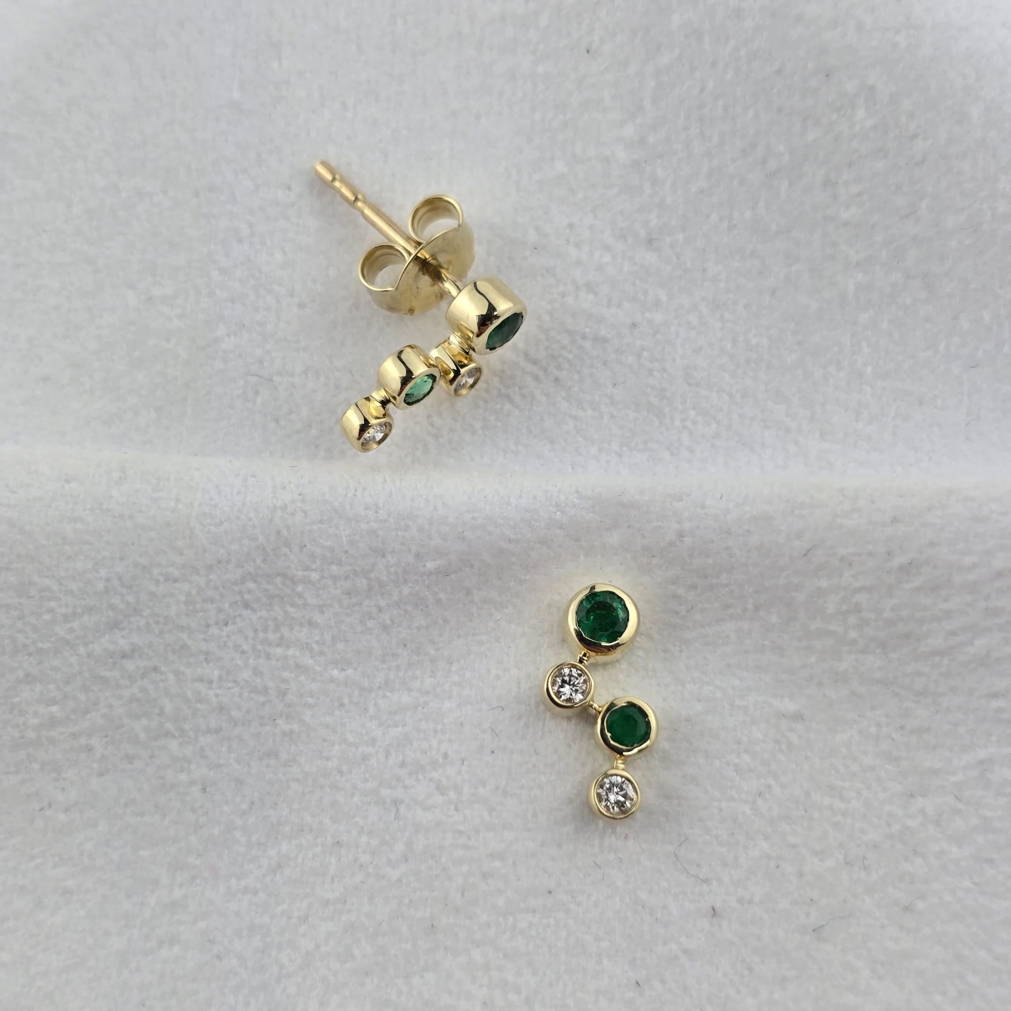 Emerald and Diamond Staggered Earrings