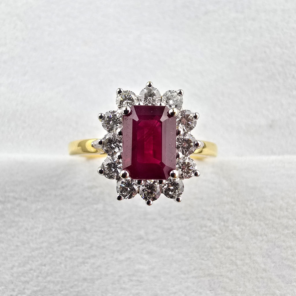 Emerald Ruby and Diamond Cluster Ring