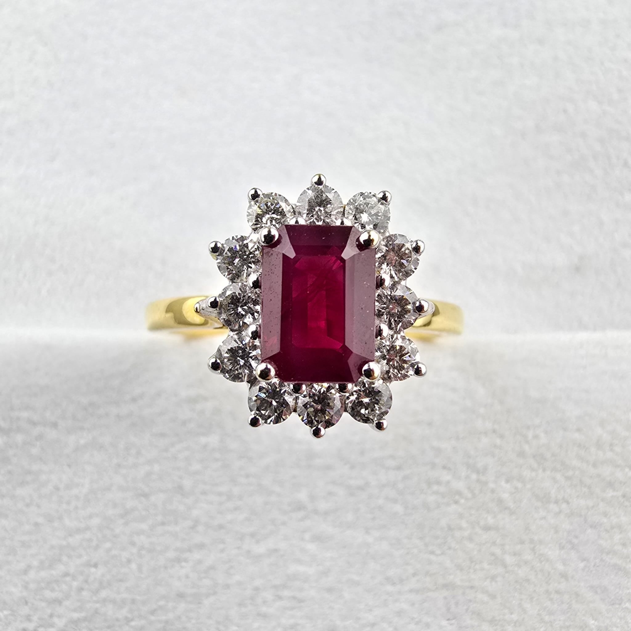 Emerald Ruby and Diamond Cluster Ring