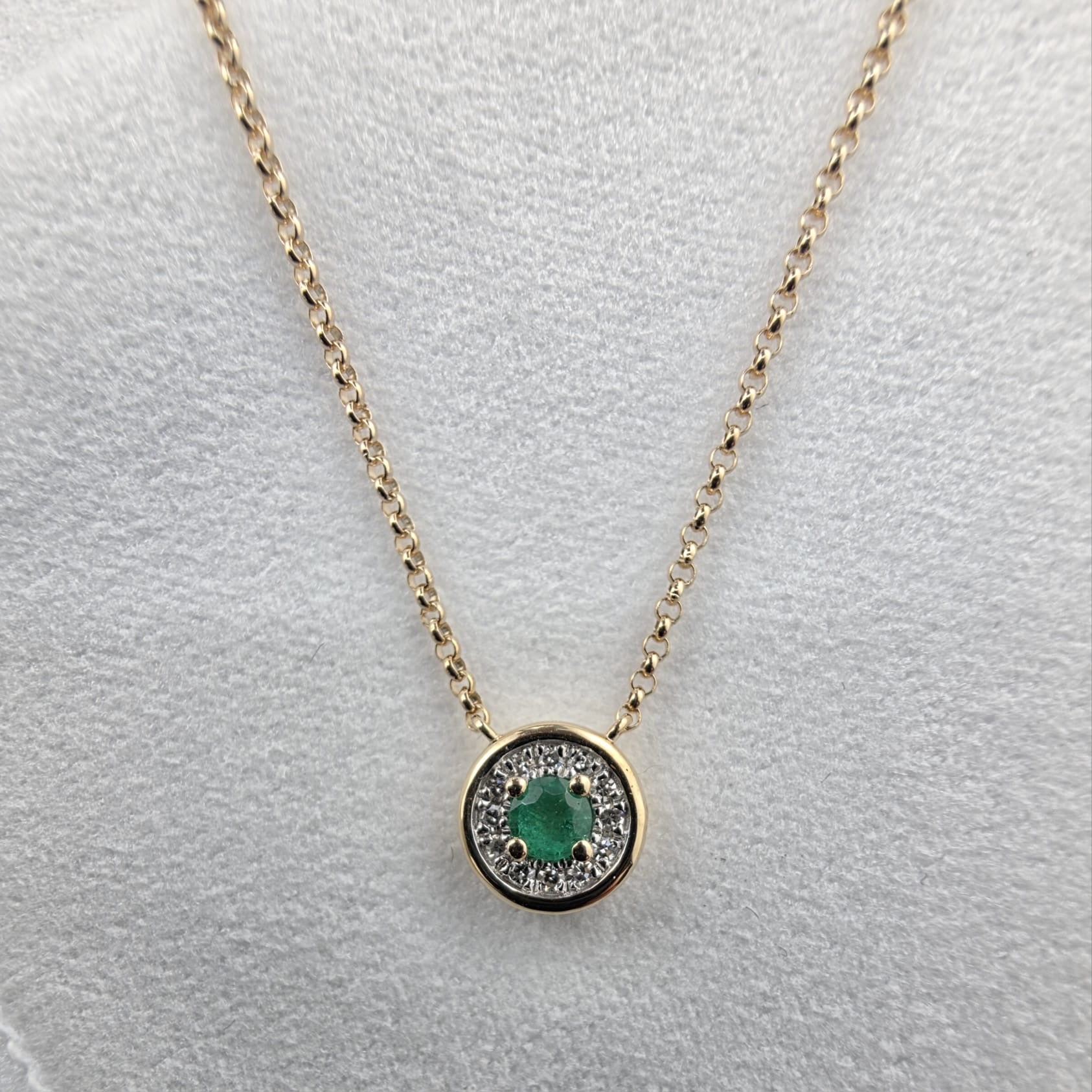 Round Emerald and Diamond Pendant