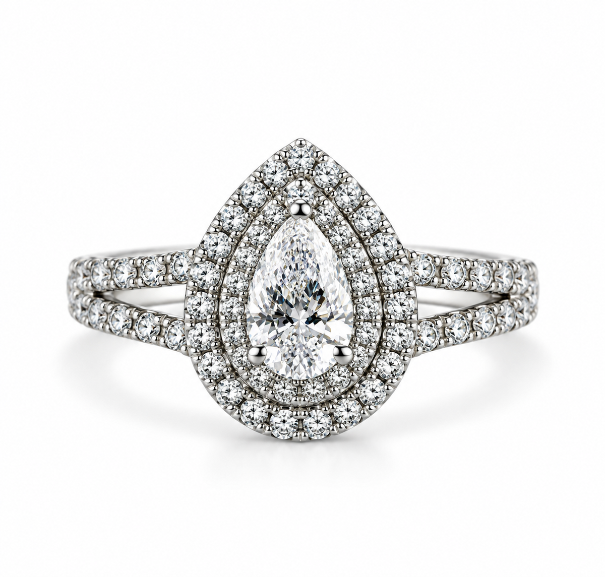 Pear Diamond Double Halo Ring