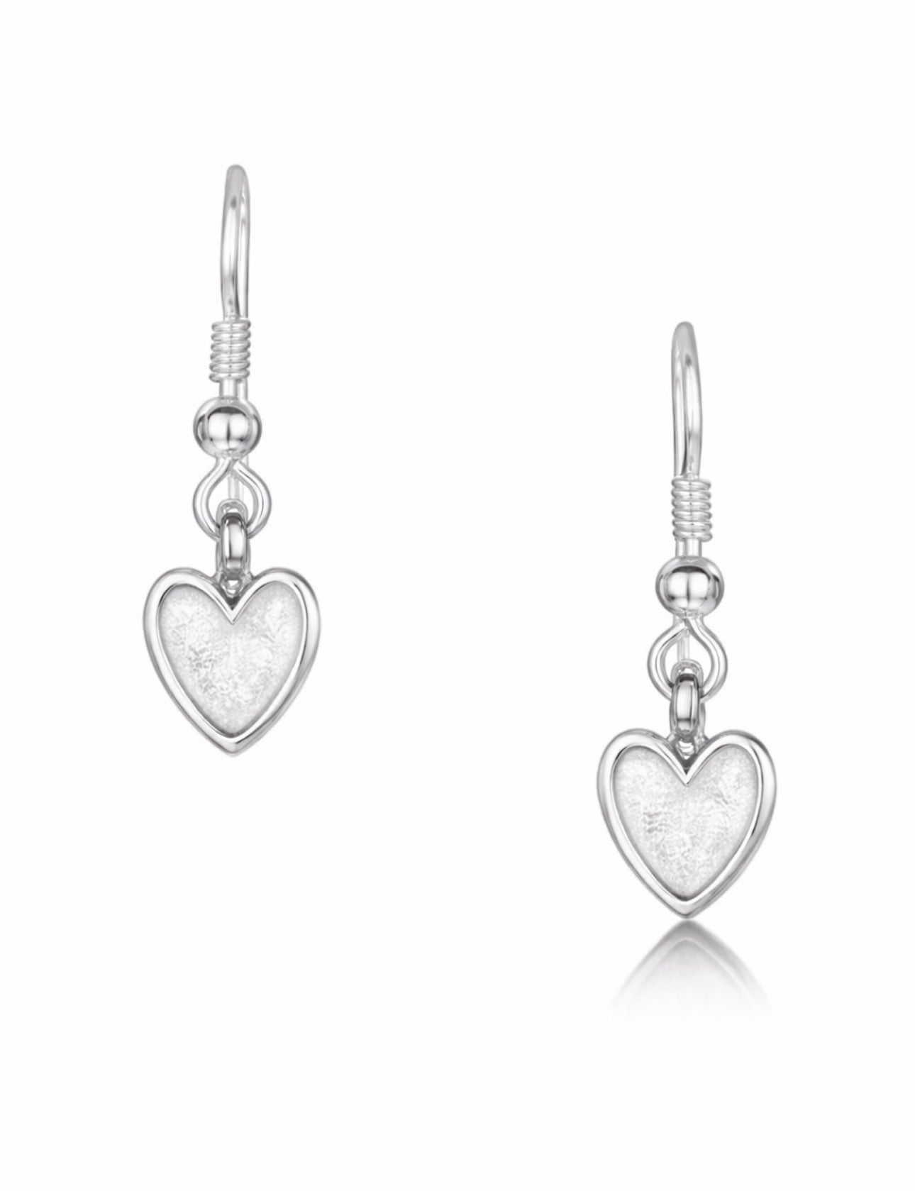 Secret Hearts Silver Drop Earrings in Frost Enamel
