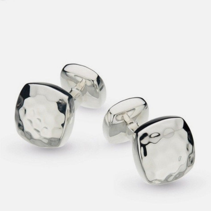 Domed Square Hammered Cuff Links