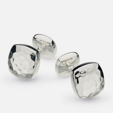 Domed Square Hammered Cuff Links
