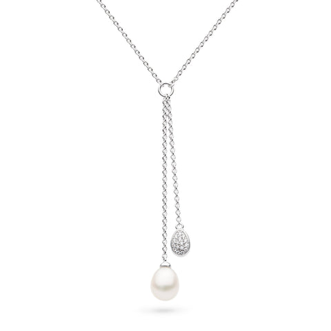 Coast Pebble Glisten Pavé & Pearl Lariat Style Necklace