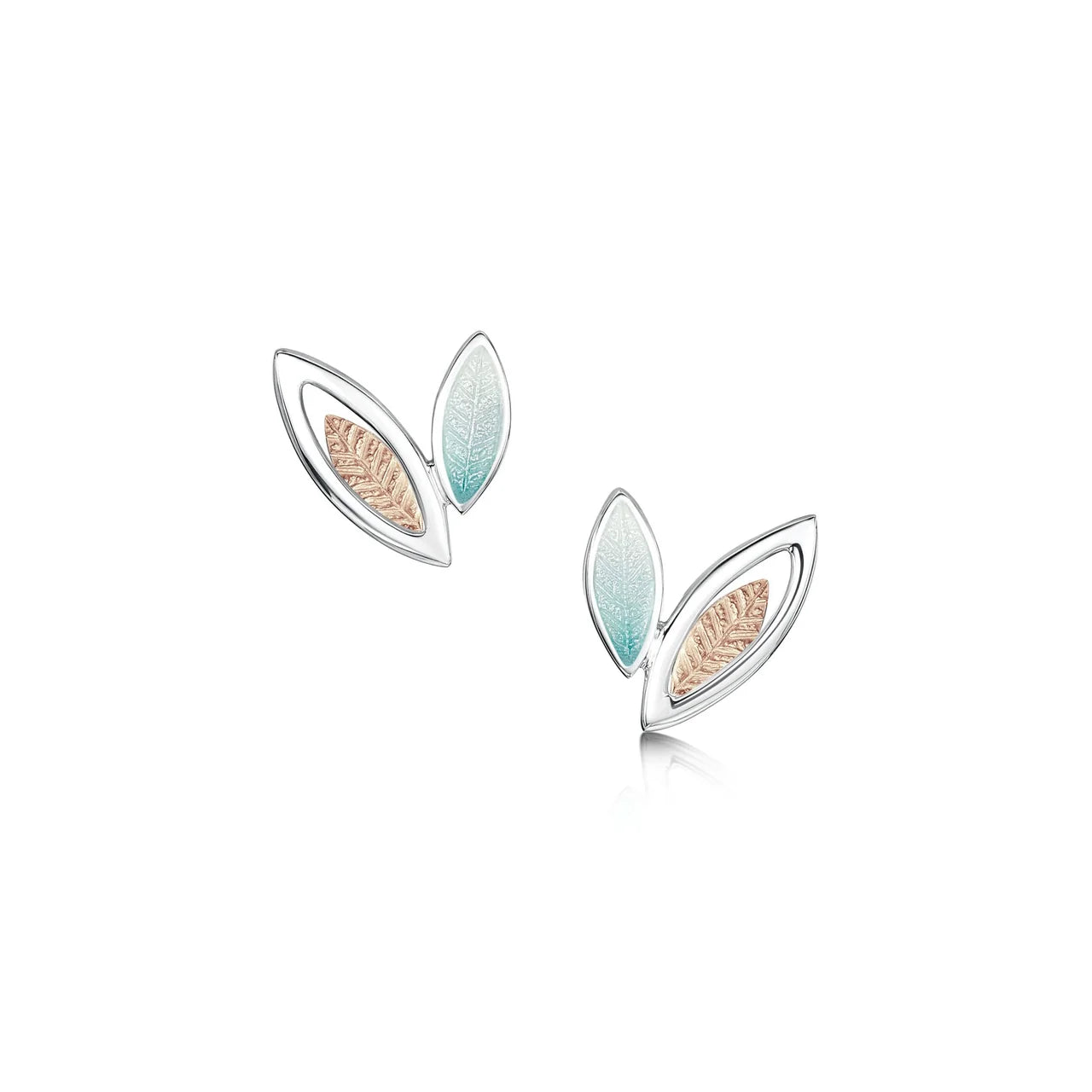 Seasons Small Silver & 9ct Rose Gold Stud Earrings in Winter Enamel