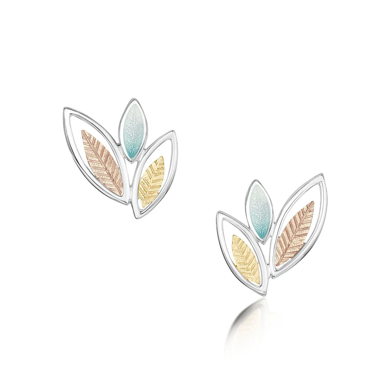Seasons Gold Leaves 3-leaf Stud Earrings in Winter Enamel
