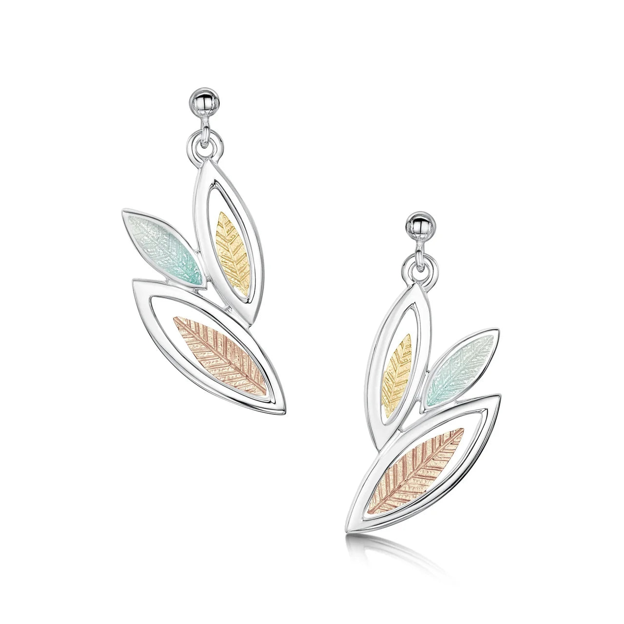 Seasons Gold Leaves 3-leaf Drop Earrings in Winter Enamel