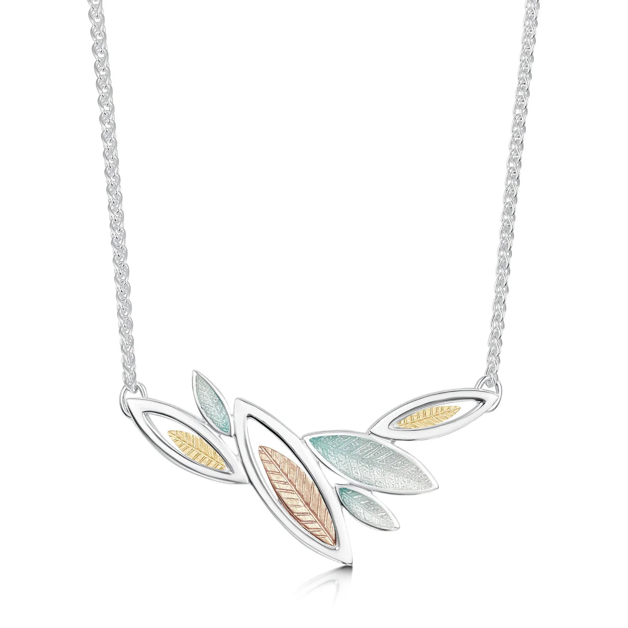 Seasons Gold Leaves Necklace in Winter Enamel
