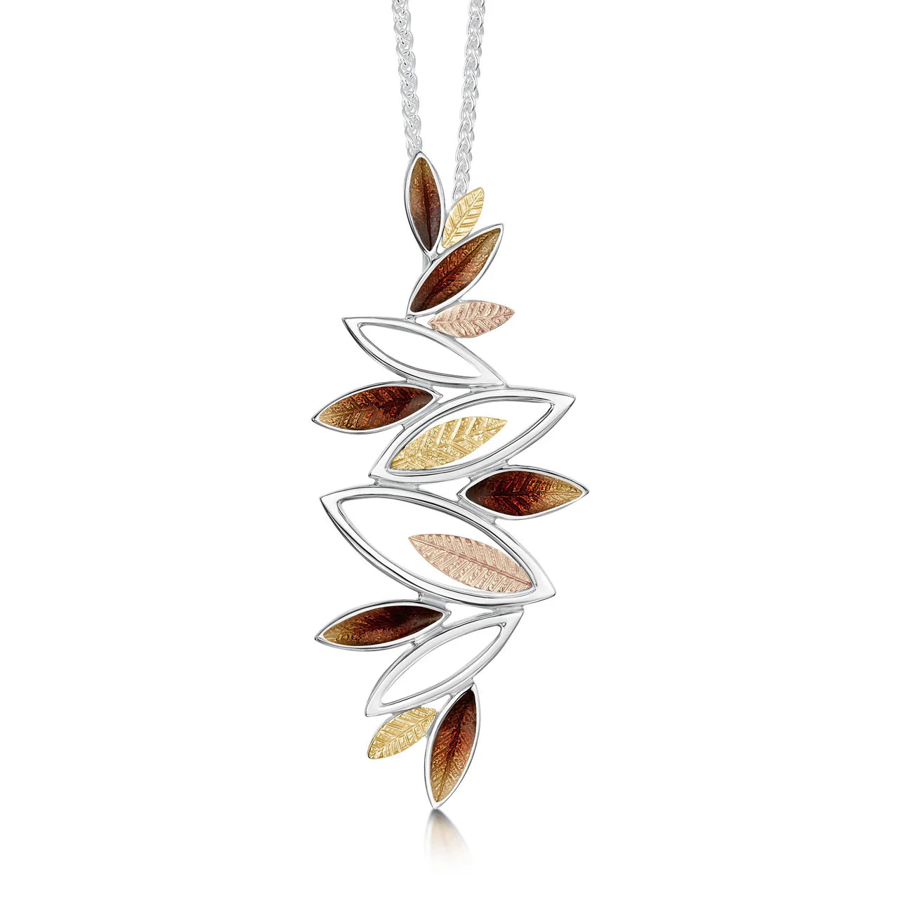 Seasons Gold Leaves Dress Pendant in Autumn Enamel