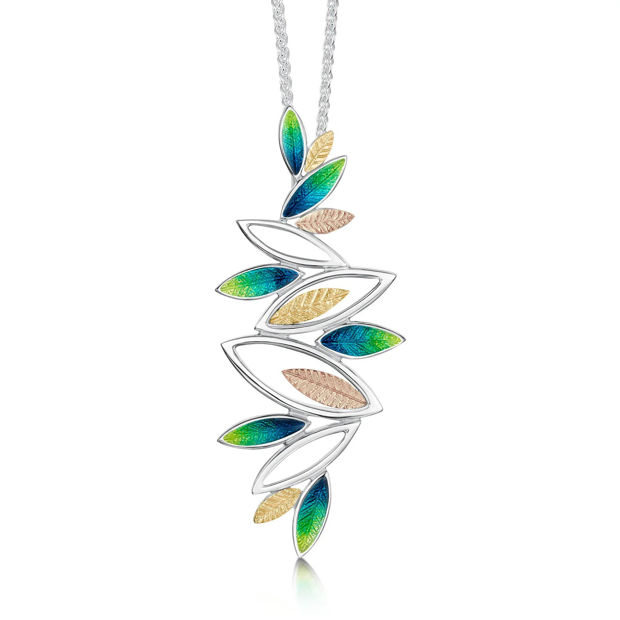 Seasons Gold Leaves Dress Pendant in Spring Enamel