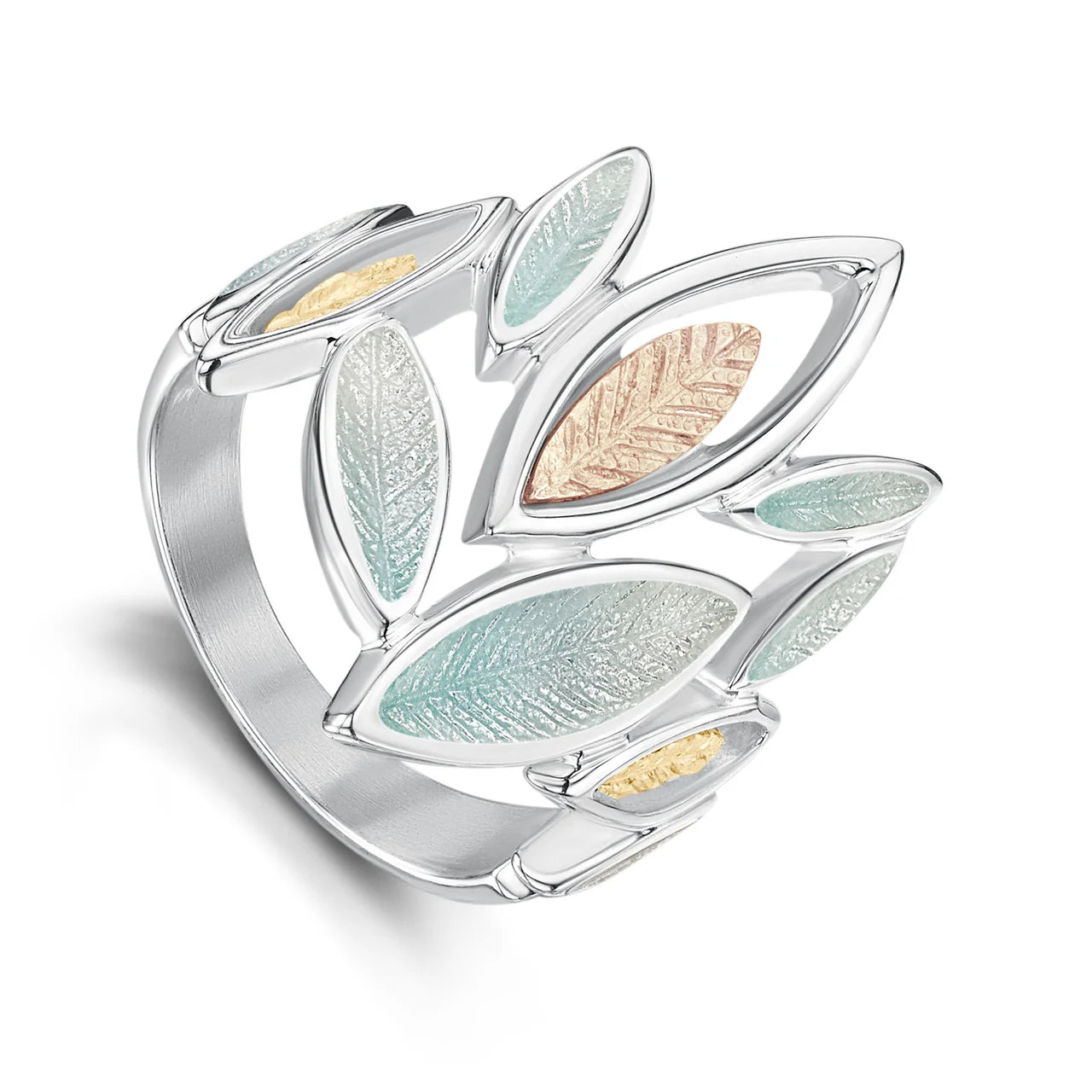 Seasons Gold Leaves Dress Ring in Winter Enamel