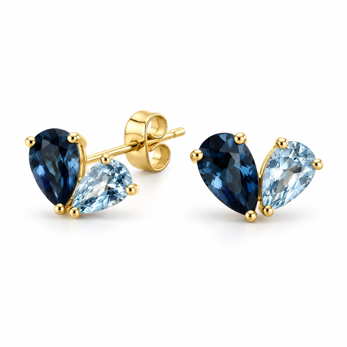 Blue Topaz Toi et Moi Stud Earrings