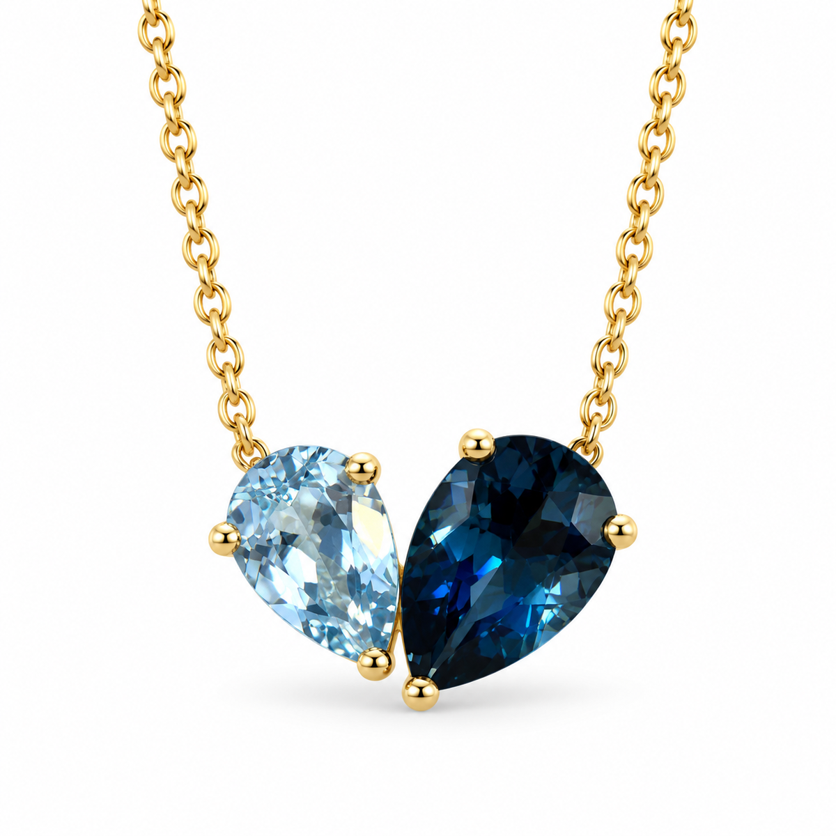 Blue Topaz Toi et Moi Pendant