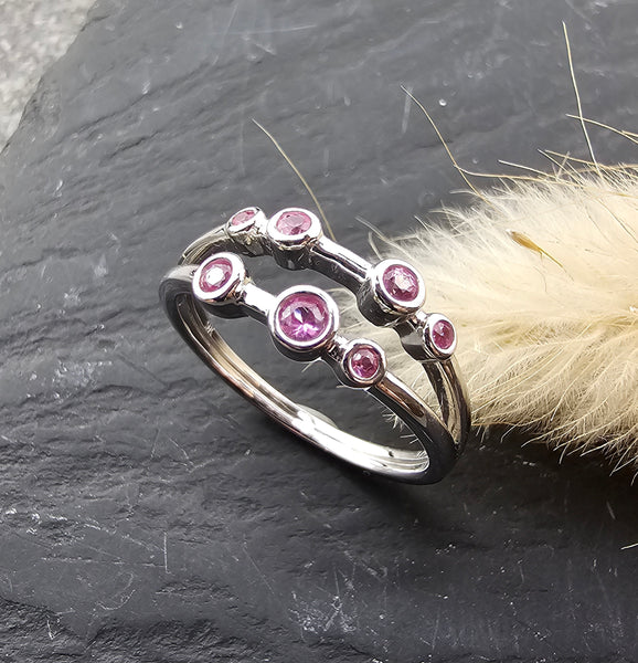 Pink sapphire multi strand bubble ring