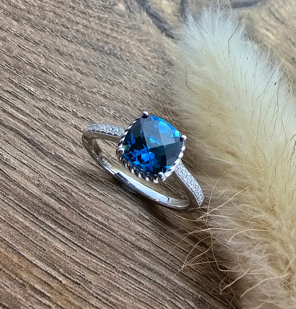 Checkerboard London blue topaz ring