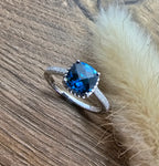 Checkerboard London blue topaz ring