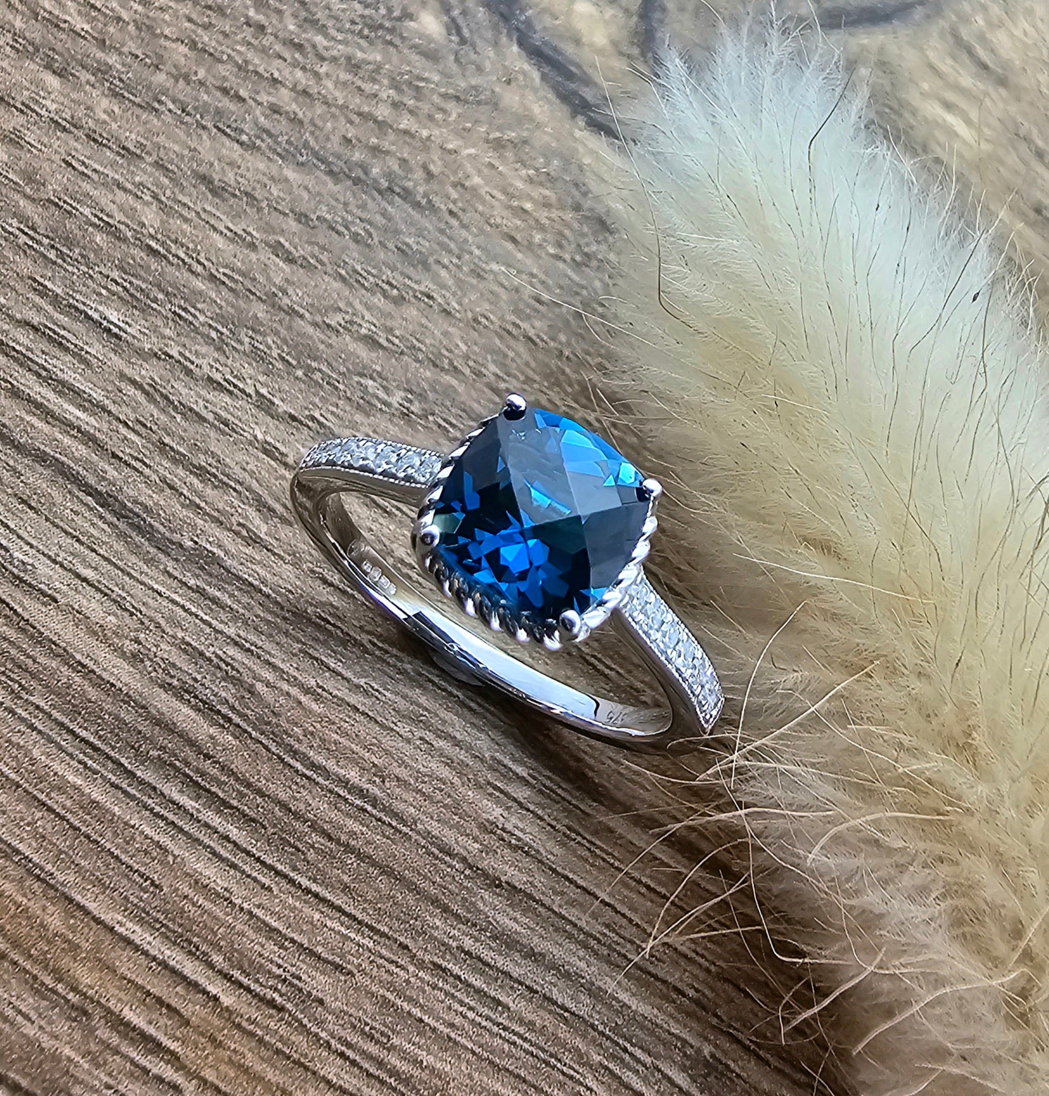 Checkerboard London blue topaz ring