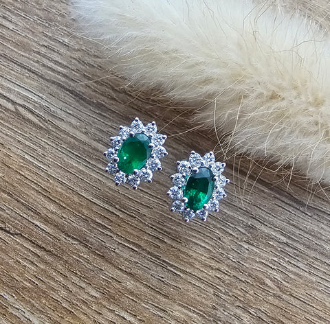 Oval emerald cluster earrings