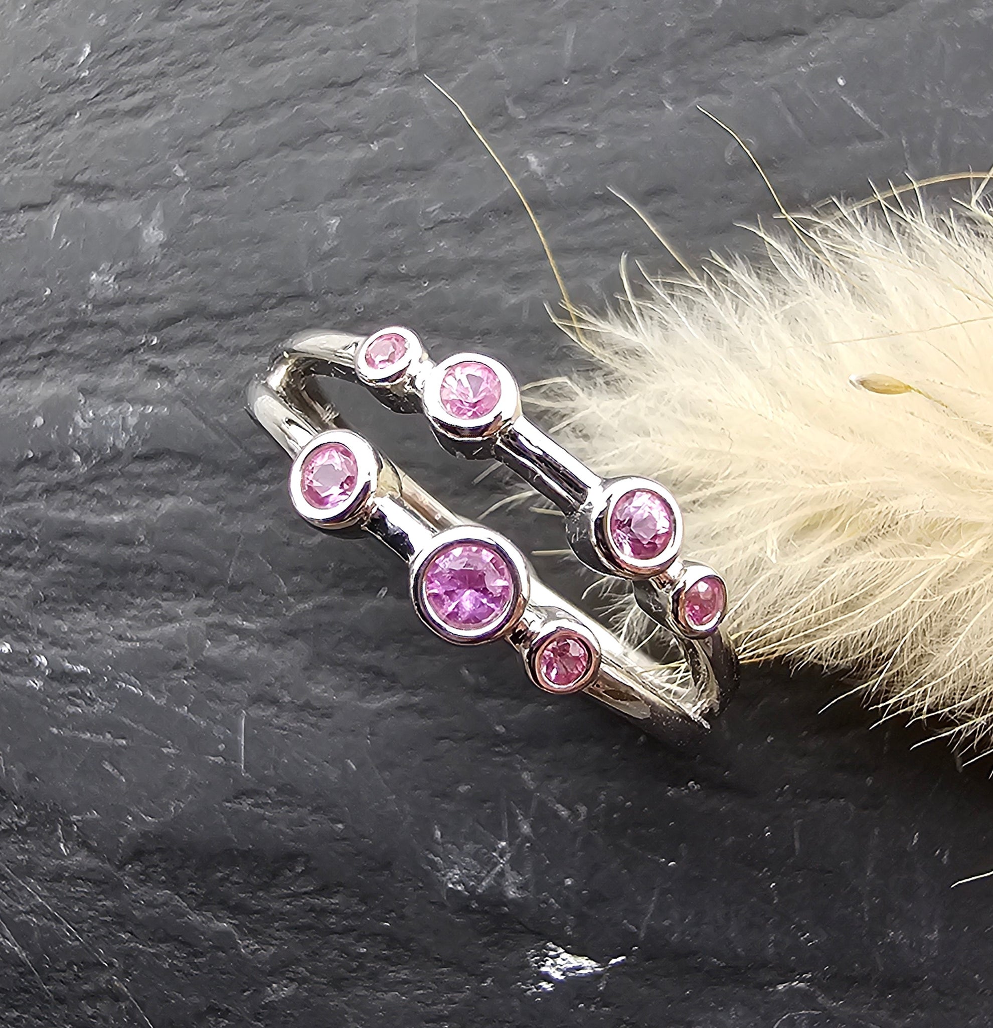 Pink sapphire multi strand bubble ring