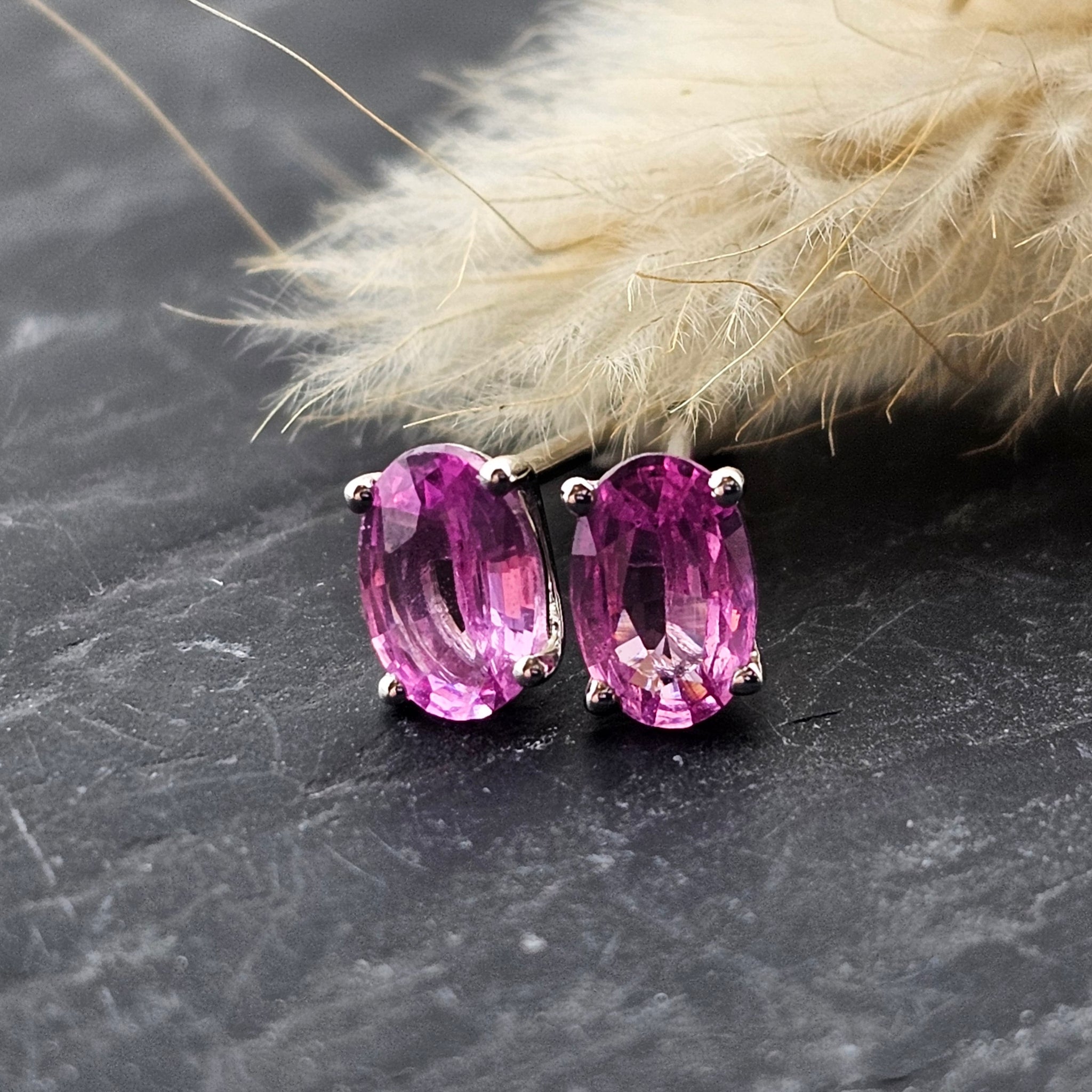 Oval pink sapphire stud earrings