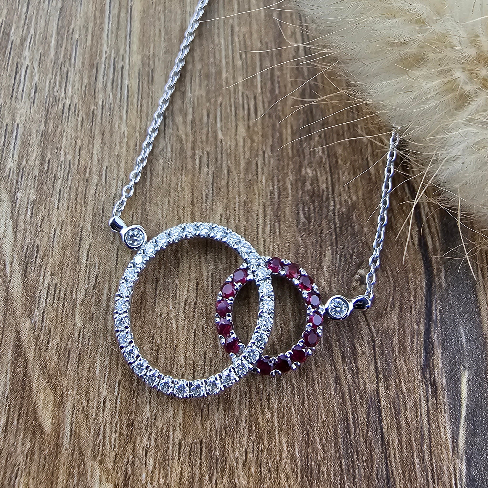 Double circle ruby and diamond pendant