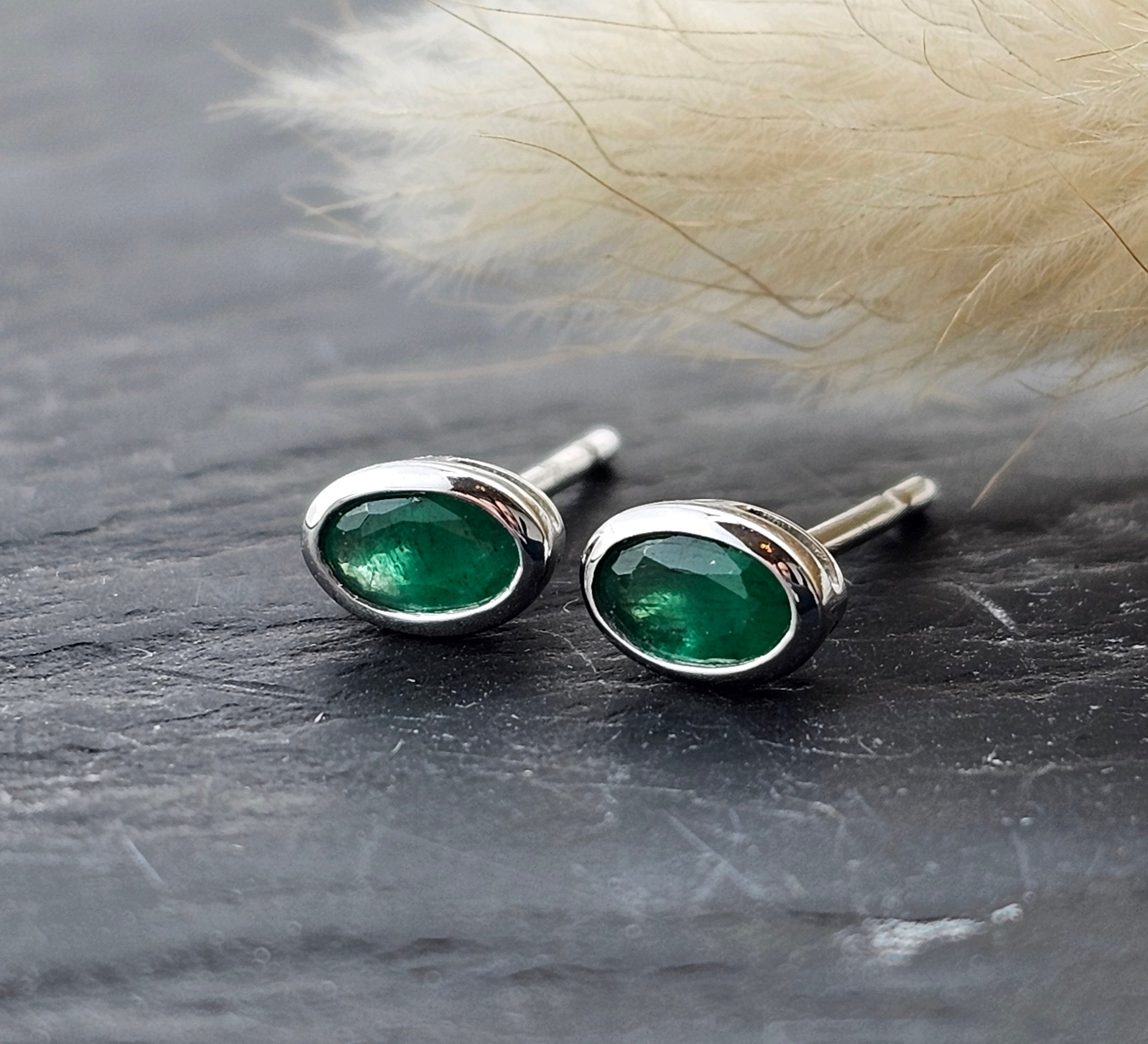 Oval Emerald Rubover Studs