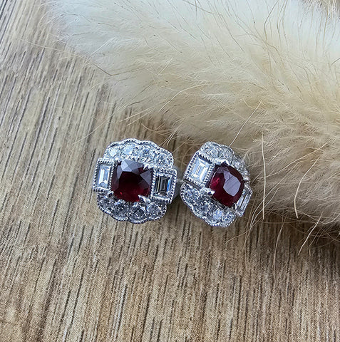 Vintage mixed cut cluster ruby earrings