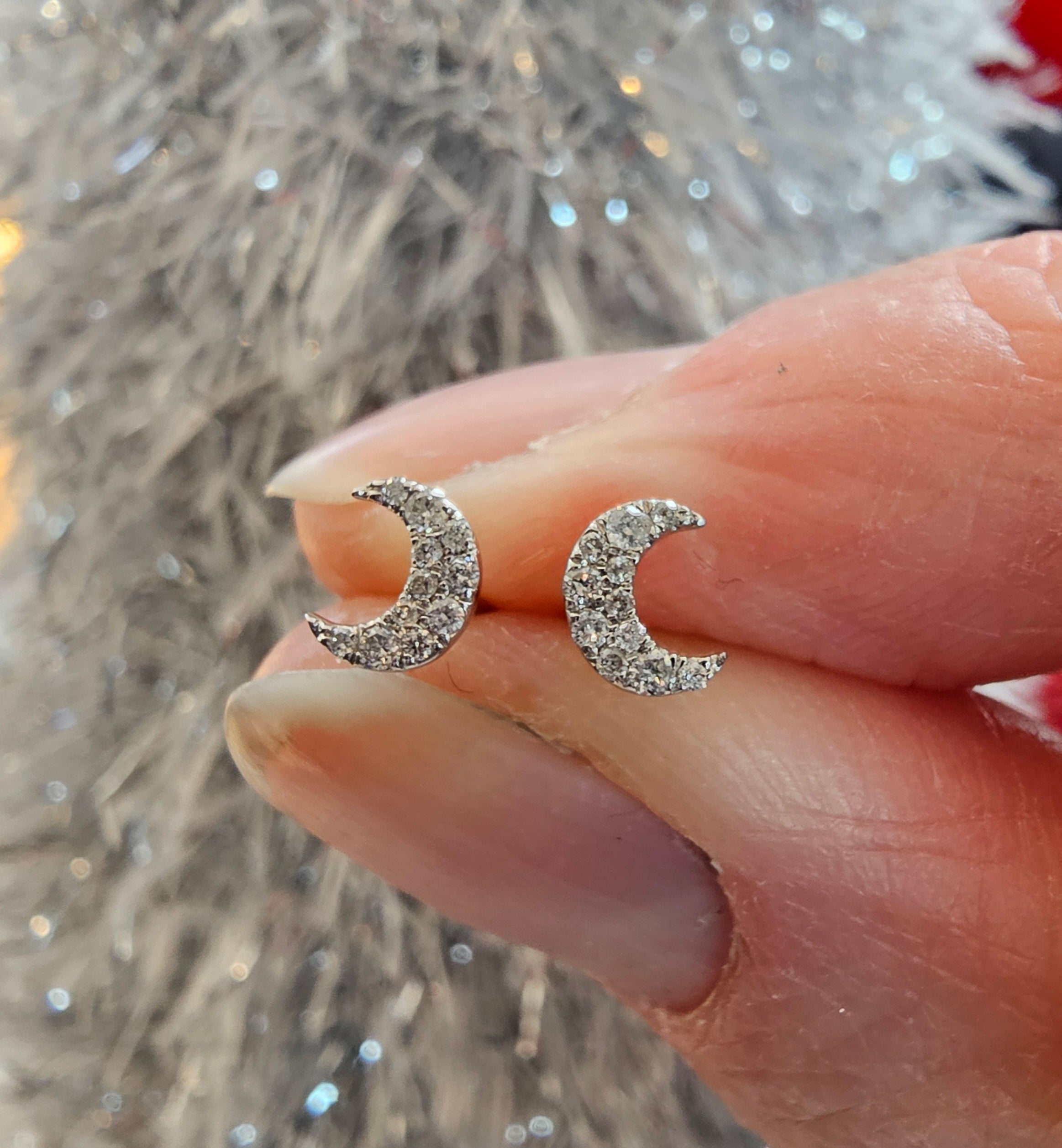 Diamond moon stud earrings