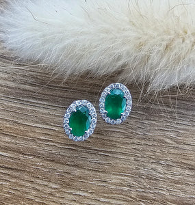 Oval emerald halo earrings