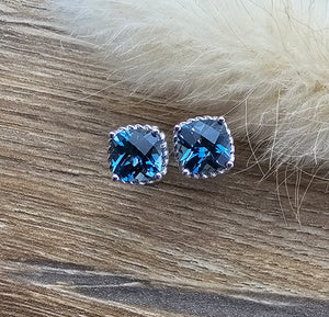 London blue checkerboard blue topaz earrings