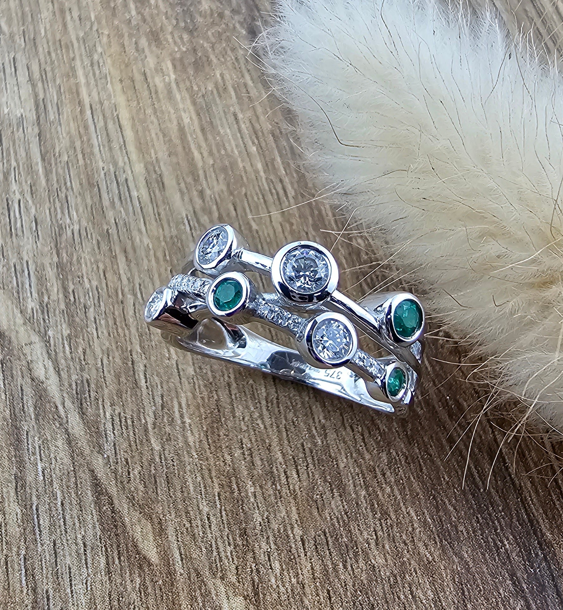 Emerald and diamond bubble ring