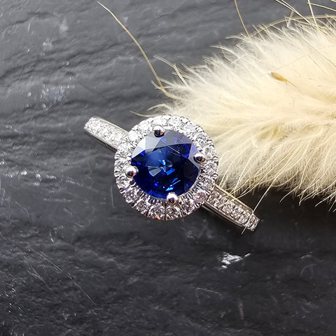 Blue sapphire halo ring