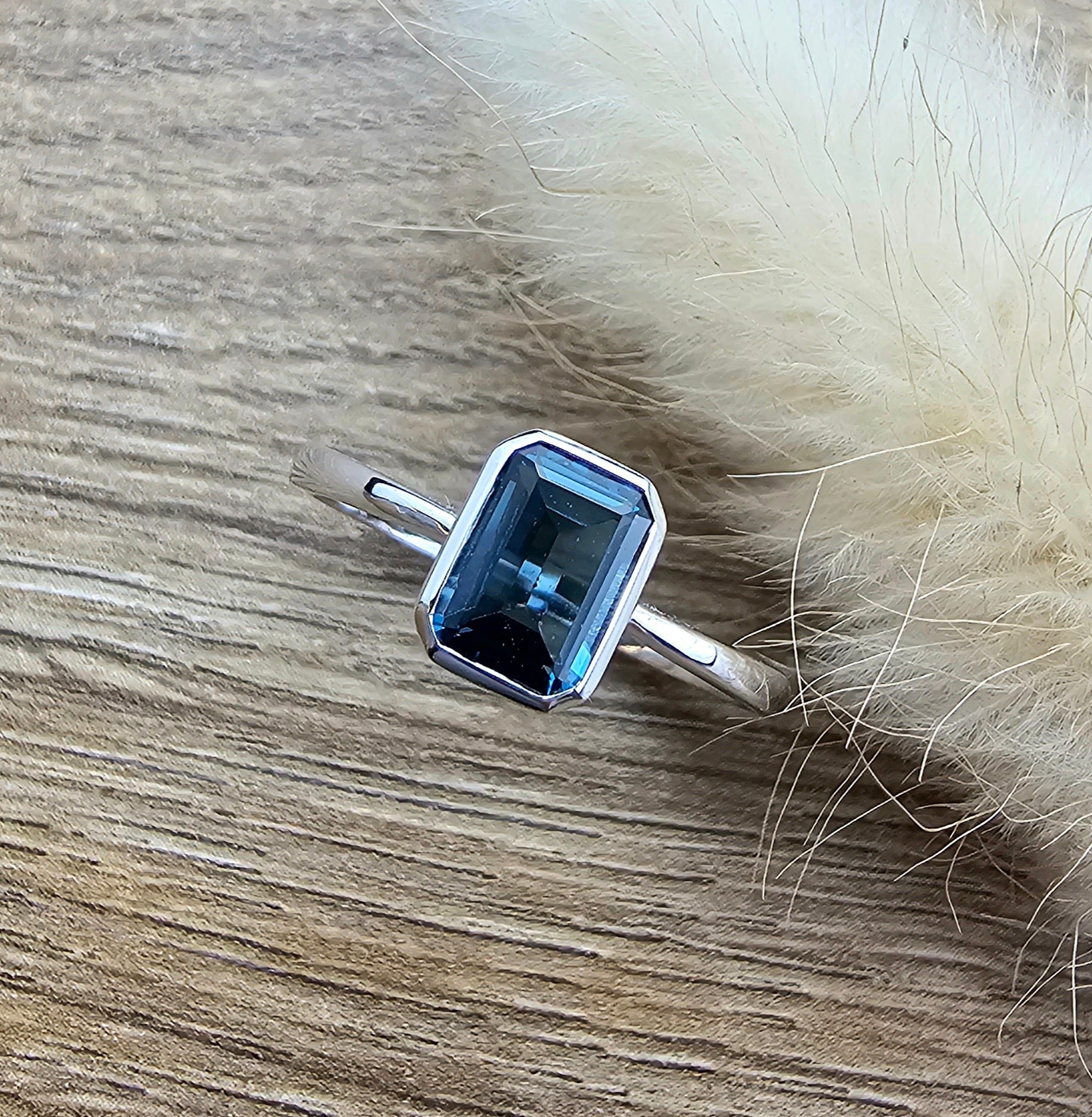 Octagonal London blue topaz ring
