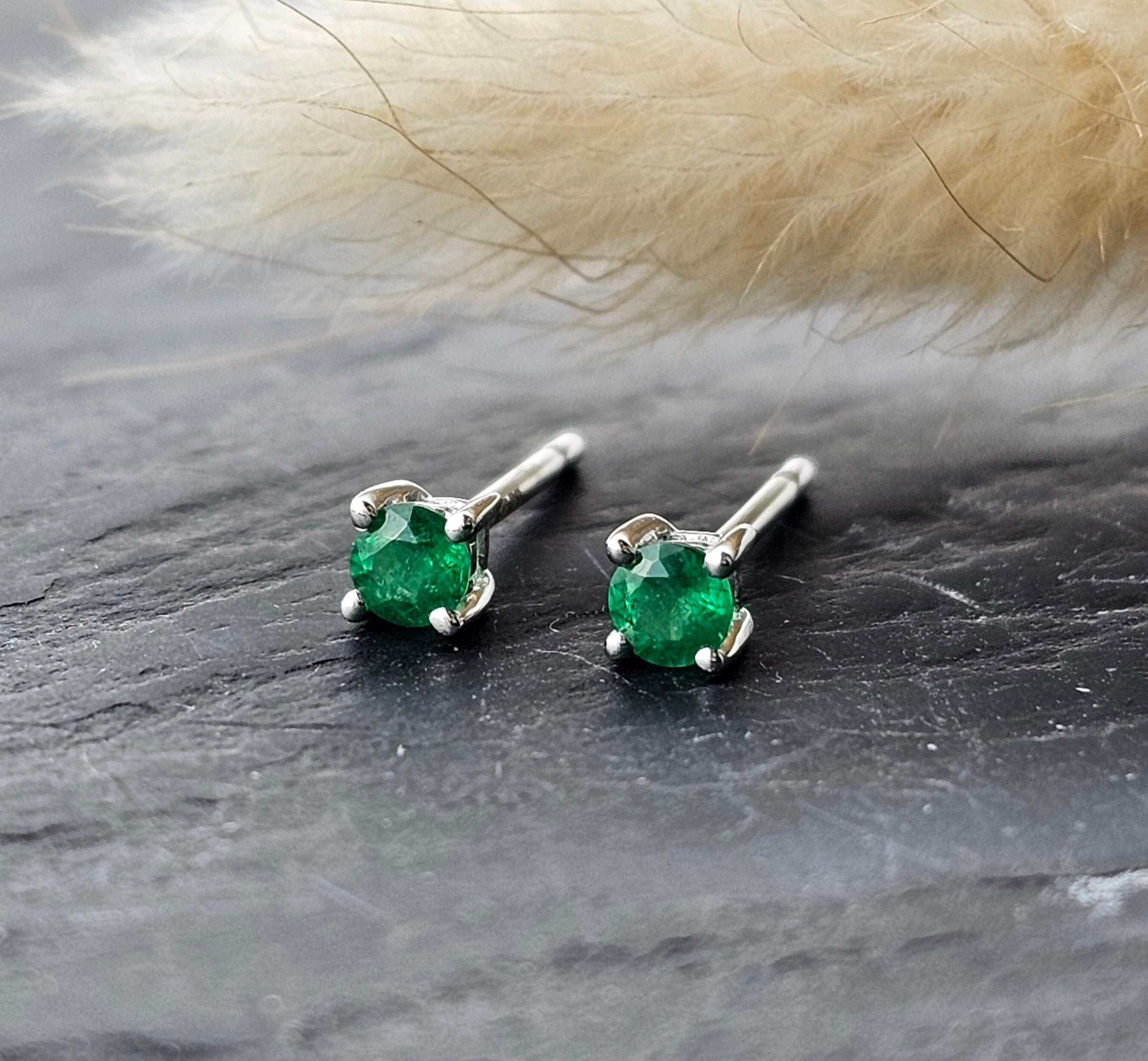 Round Emerald Studs