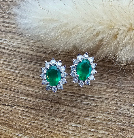Large oval emerald cluster stud earrings
