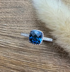 Checkerboard London blue topaz ring