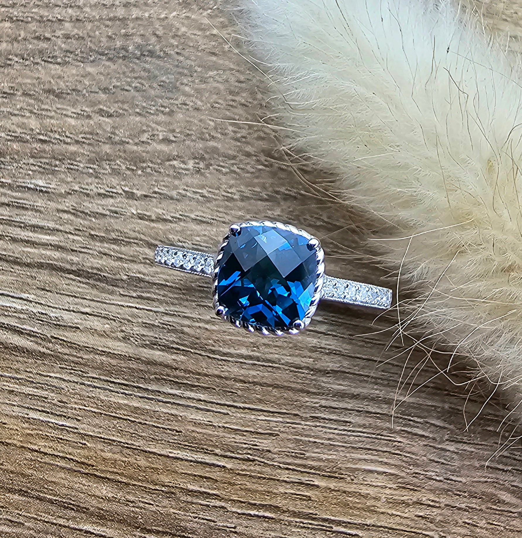 Checkerboard London blue topaz ring