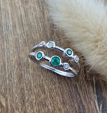Small emerald and diamond bubble ring