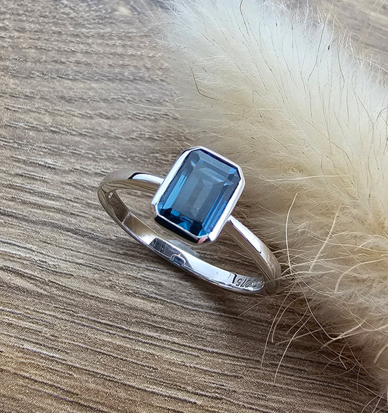Octagonal London blue topaz ring