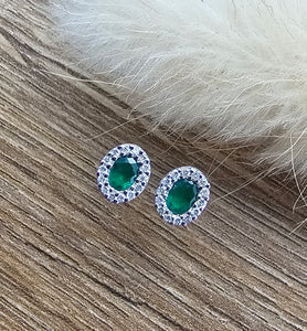 Small oval emerald halo earrings